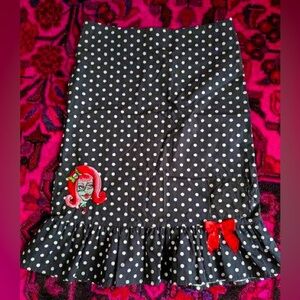 polka dot rockabilly/punk/halloween wiggle skirt w bow/zombie girl patch.
